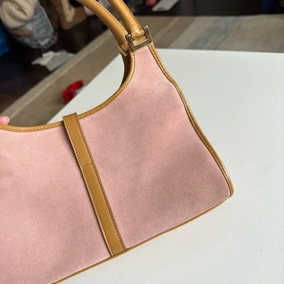 Vintage Y2K Gucci Bardot Jackie Purse Bag Pink Suede Blush Tan - Picture 11 of 15
